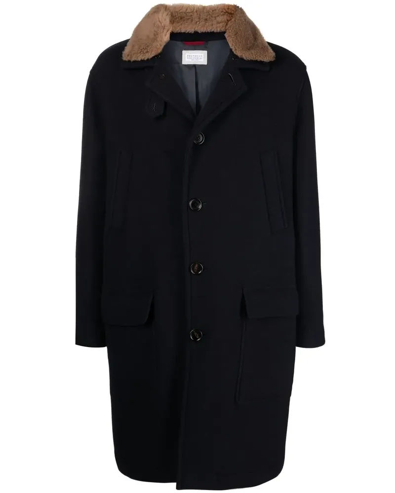 Brunello Cucinelli Midimantel mit Faux Fur - Blau Blau