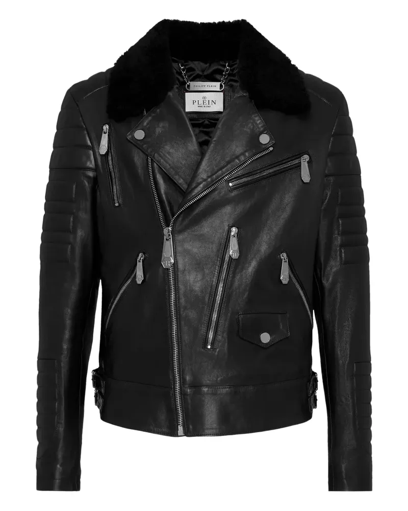 Philipp Plein Bikerjacke mit Shearling-Kragen - Schwarz Schwarz