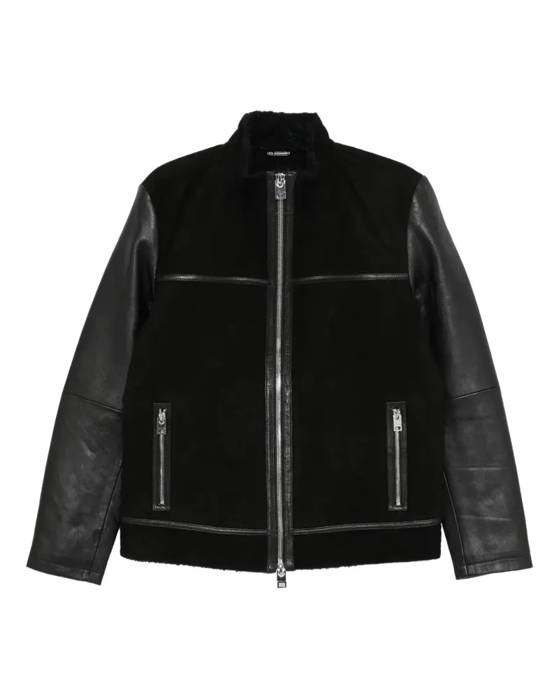 Les Hommes Lederjacke mit Kontrastärmeln - Schwarz Schwarz