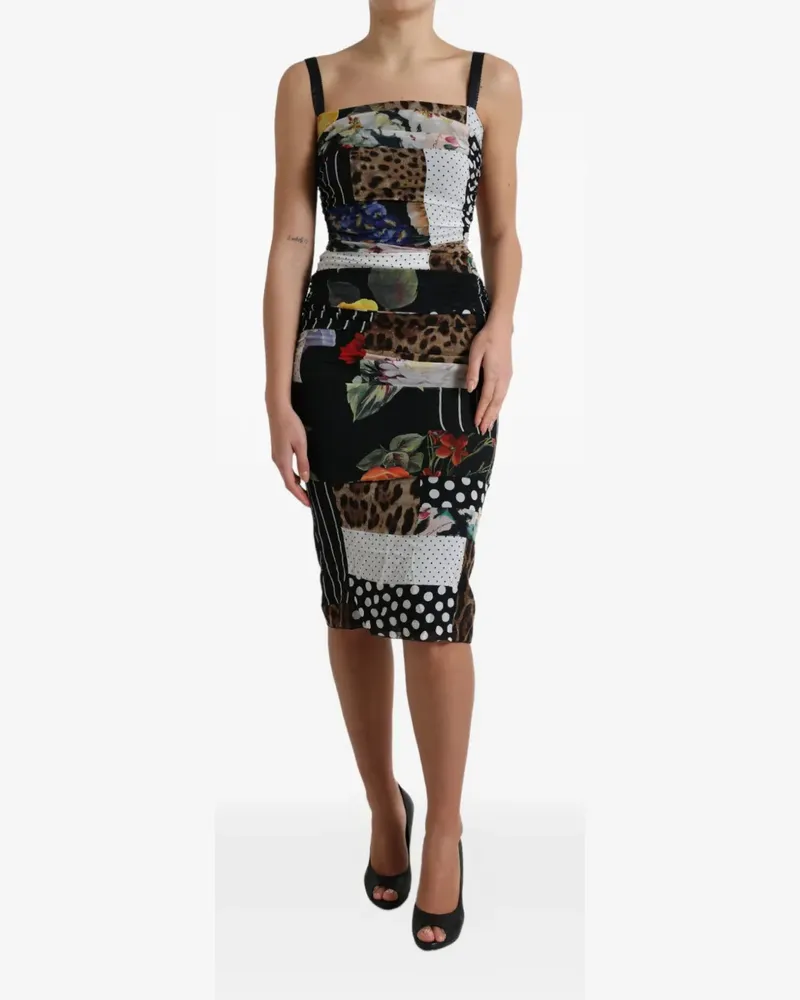 Dolce & Gabbana Patchwork-Kleid mit Blumenprint - Schwarz Schwarz