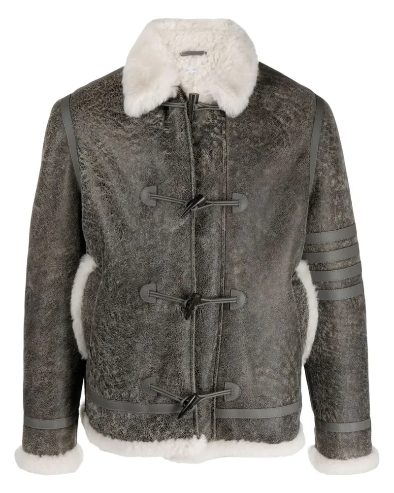 Thom Browne Lederjacke in Rissoptik mit Shearling-Besatz - Grau Grau