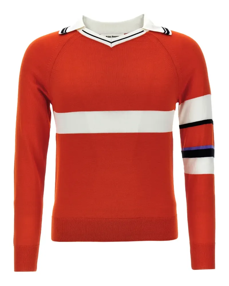 Wales Bonner stripe-detail V-neck sweater - Rot Rot