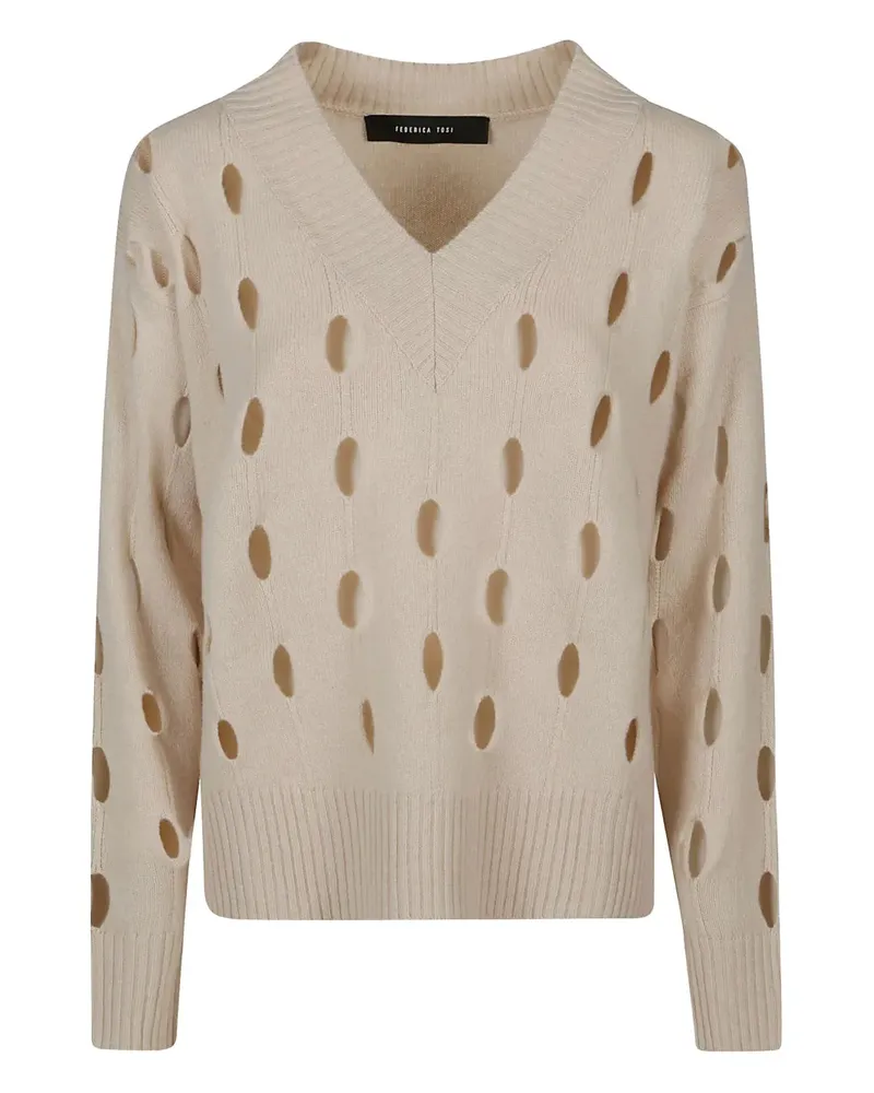 Federica Tosi V-neck cut-out wool sweater - Nude Nude