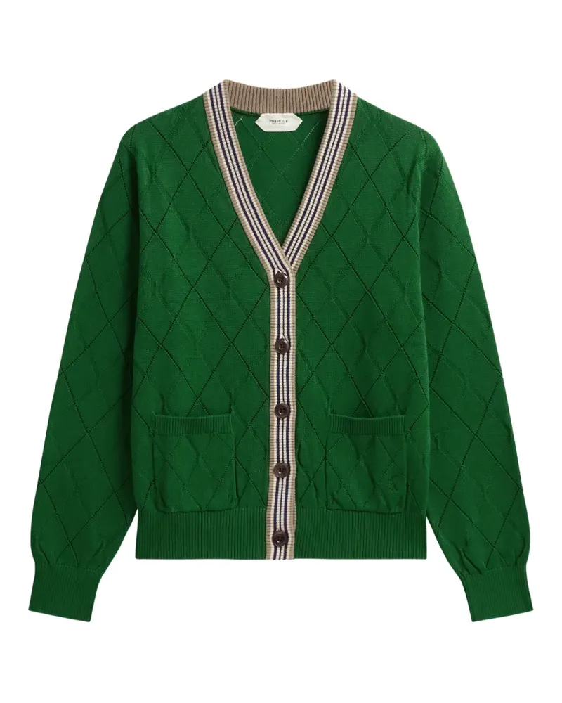 Pringle of Scotland Cardigan mit strukturiertem Argyle-Muster und V-Ausschnitt - Grün Grün