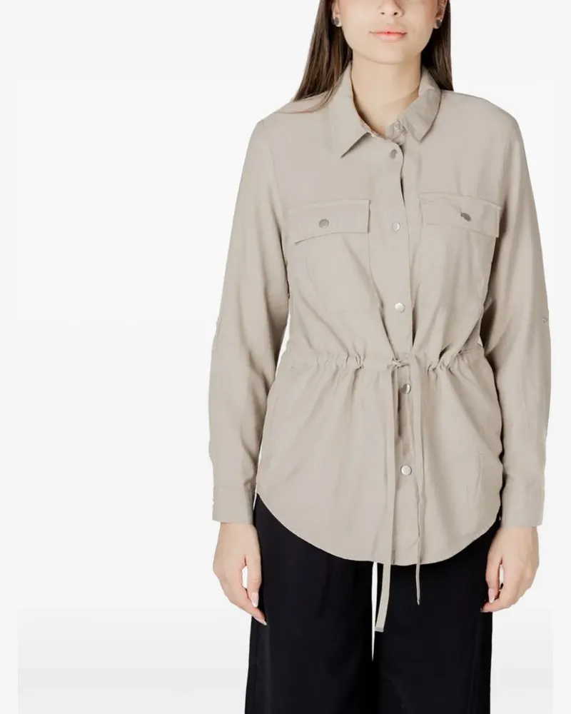 only drawstring-waist button-front shirt - Nude Nude