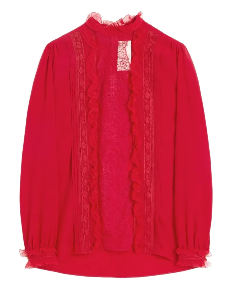 Valentino Garavani Seidenbluse mit Spitzenbesatz - Rot Rot