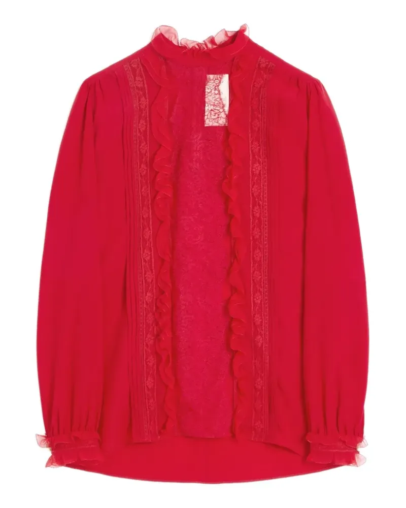 Valentino Garavani Seidenbluse mit Spitzenbesatz - Rot Rot