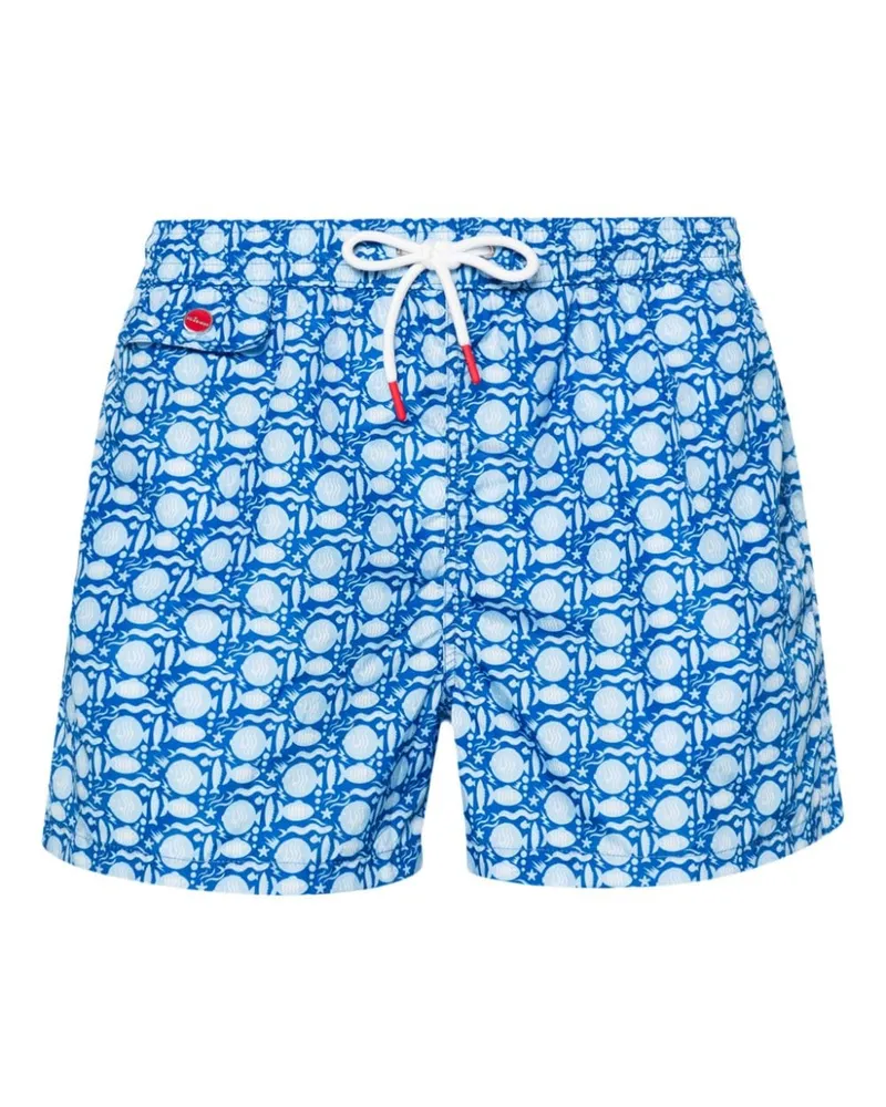 Kiton Badeshorts mit Fische-Print Blau