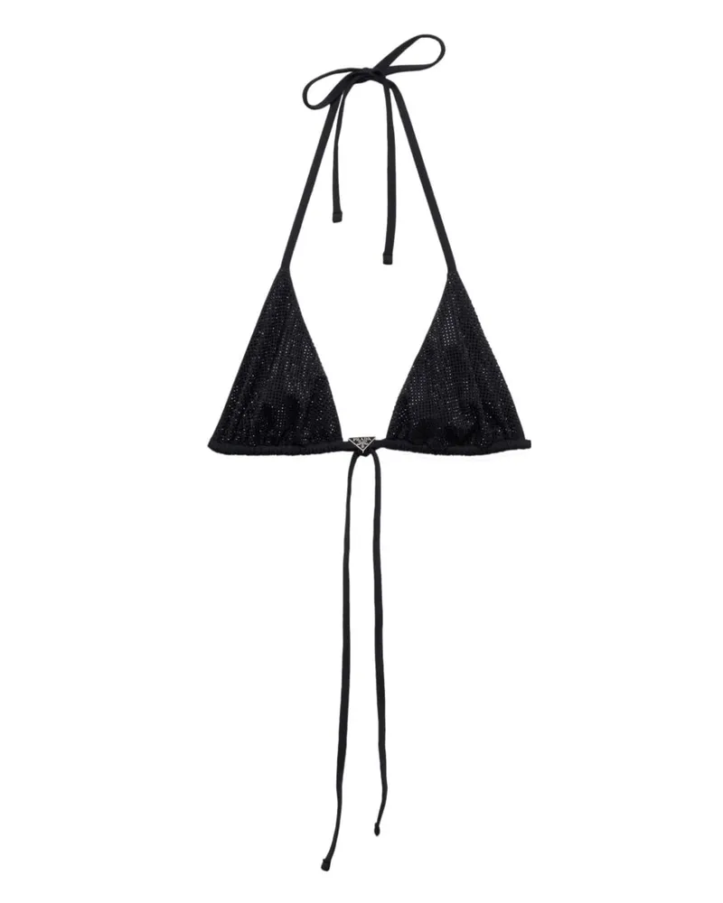 Prada Strassverziertes Bikinioberteil mit Logo-Schild - Schwarz Schwarz