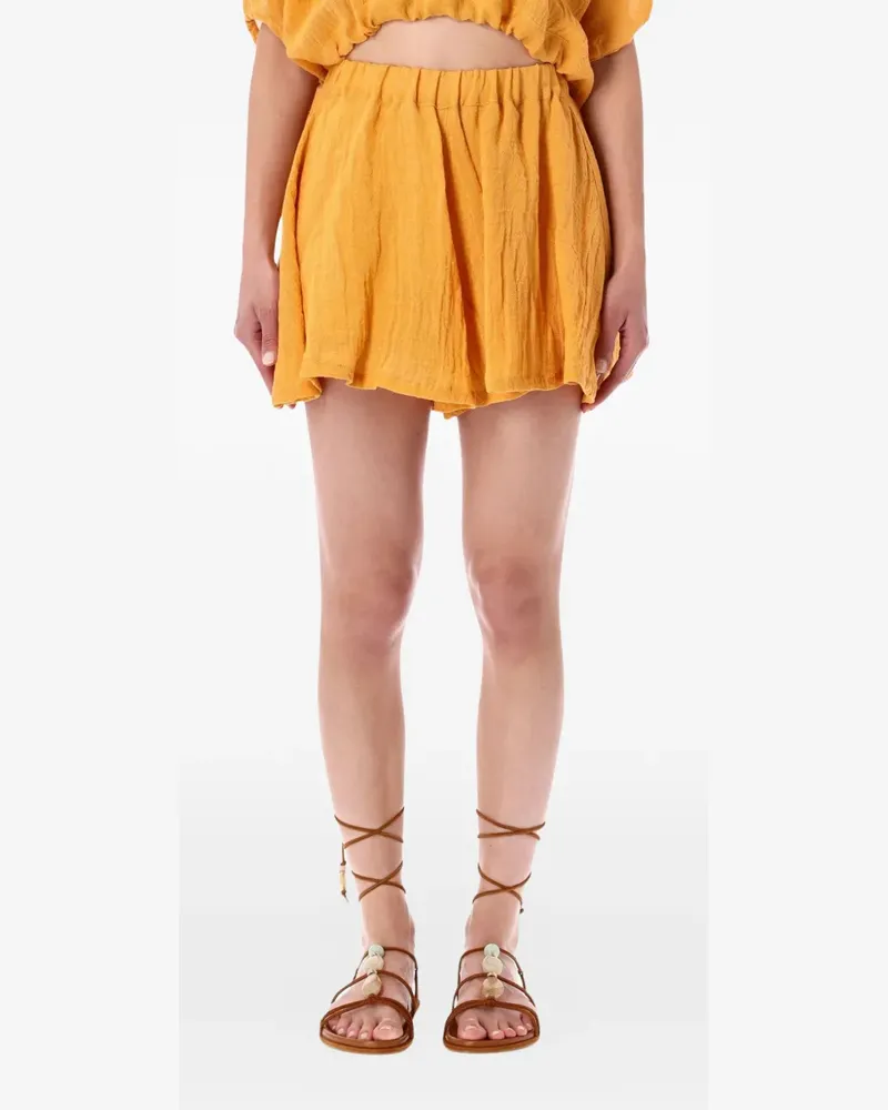 120% Lino crinkled-finish elasticated-waist shorts - Orange Orange