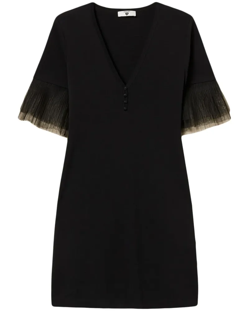 Twin-Set Kleid mit Tüllbesatz - Schwarz Schwarz