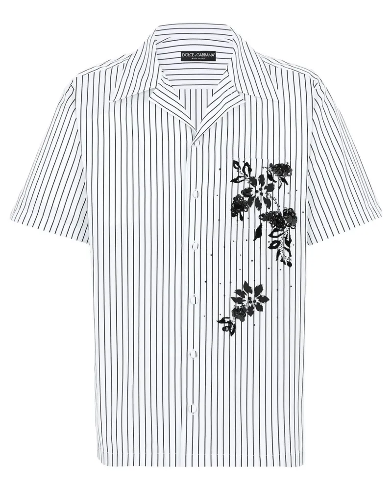 Dolce & Gabbana Gestreiftes Hemd mit Blumen-Print - Weiß Weiß
