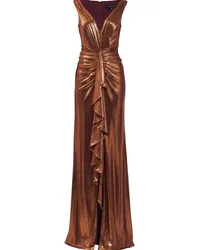 Tadashi Shoji Gerafftes Metallic-Abendkleid Braun