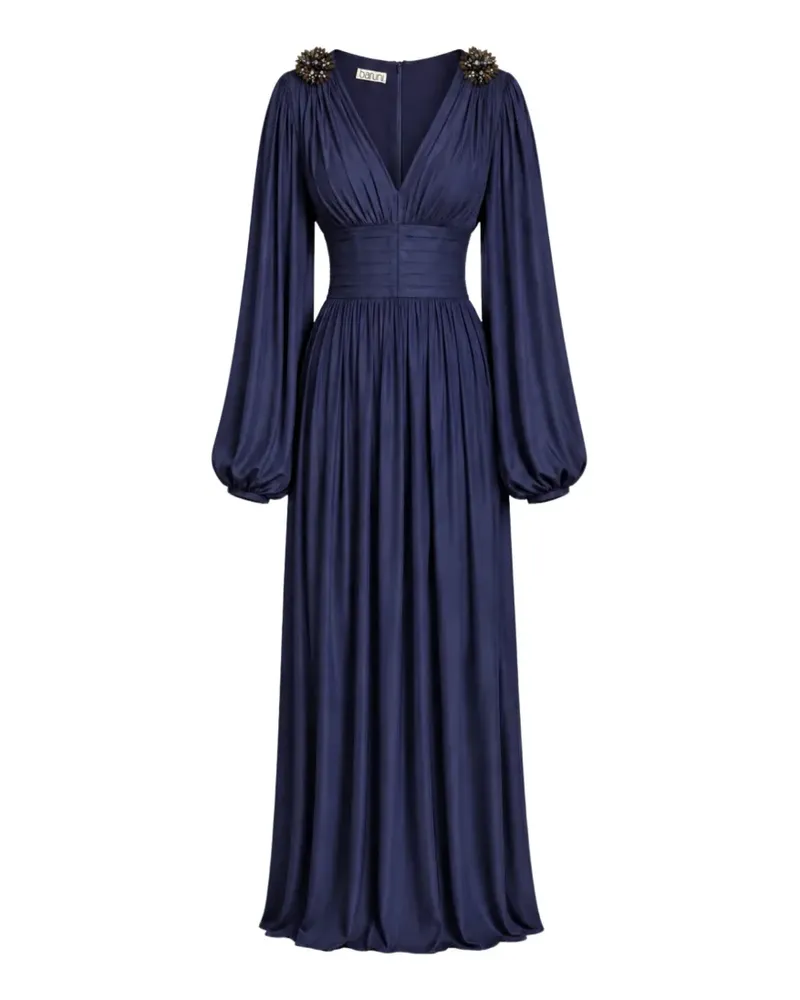 Baruni Layan plissiertes Maxikleid mit perlenverzierten Schultern - Blau Blau