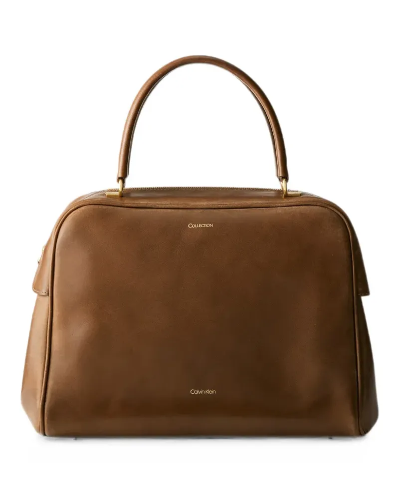 Calvin Klein logo-print leather shoulder bag - Braun Braun