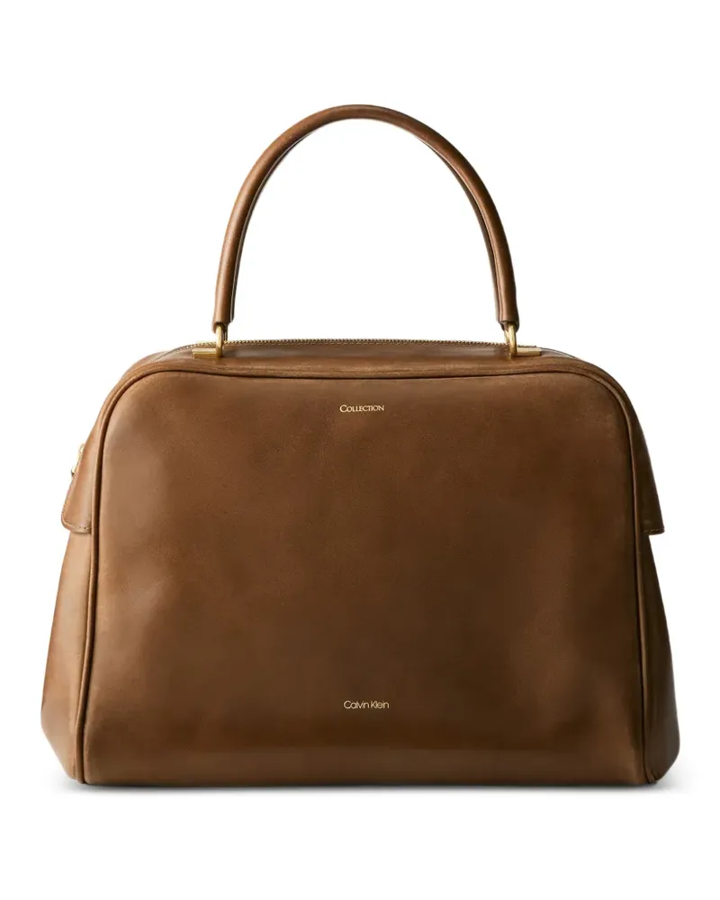 Calvin Klein logo-print leather shoulder bag - Braun Braun