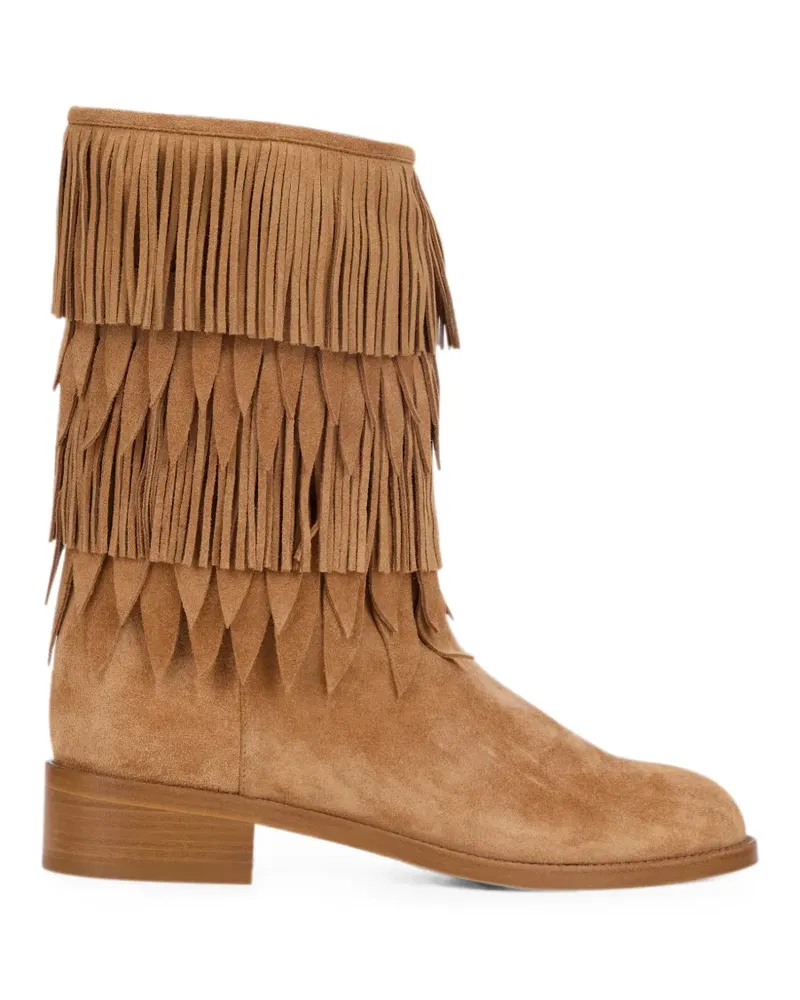 Aquazzura fringed tiered ankle boots - Nude Nude
