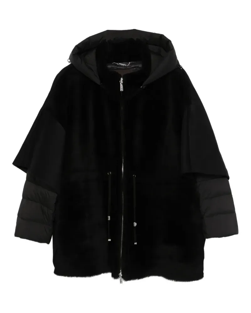 MOORER hodded fur coat - Schwarz Schwarz