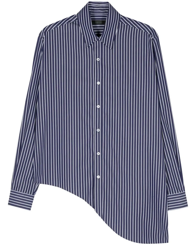 SSHEENA Asymmetrisches Streifenhemd mit Slogan-Print - Blau Blau