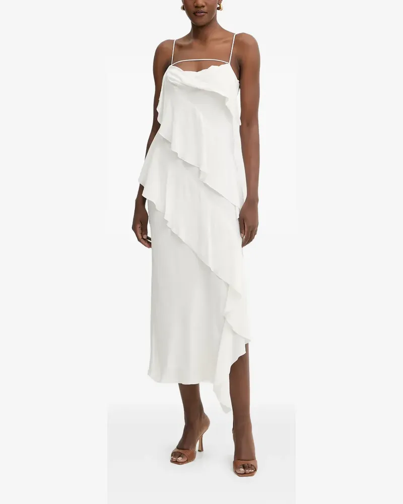 Patrizia Pepe Asymmetrisches Midikleid mit Rüschen - Weiß Weiß
