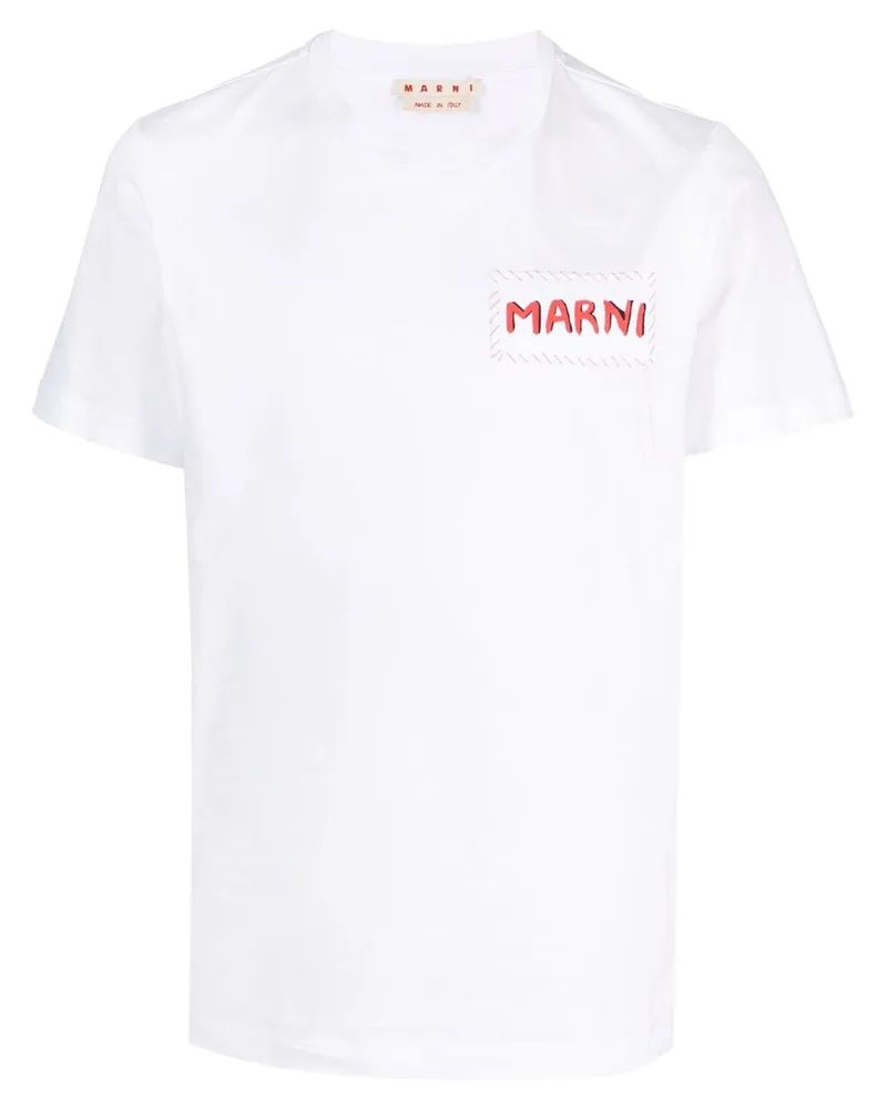 Marni T-Shirt mit Logo-Patch - Weiß Weiß