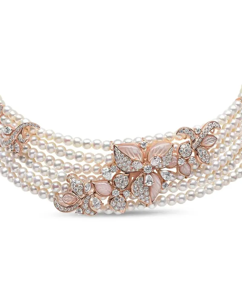 YOKO London pearl and diamond floral necklace - Rosa Rosa
