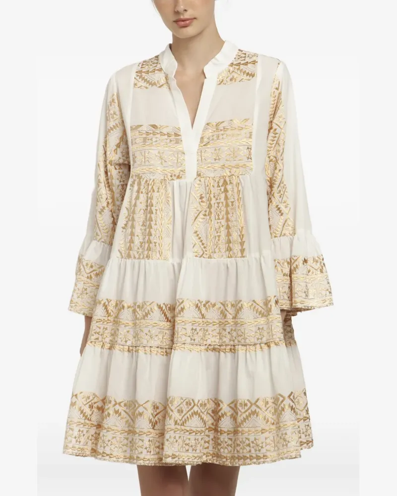 Greek Archaic Kori embroidered tiered dress - Weiß Weiß