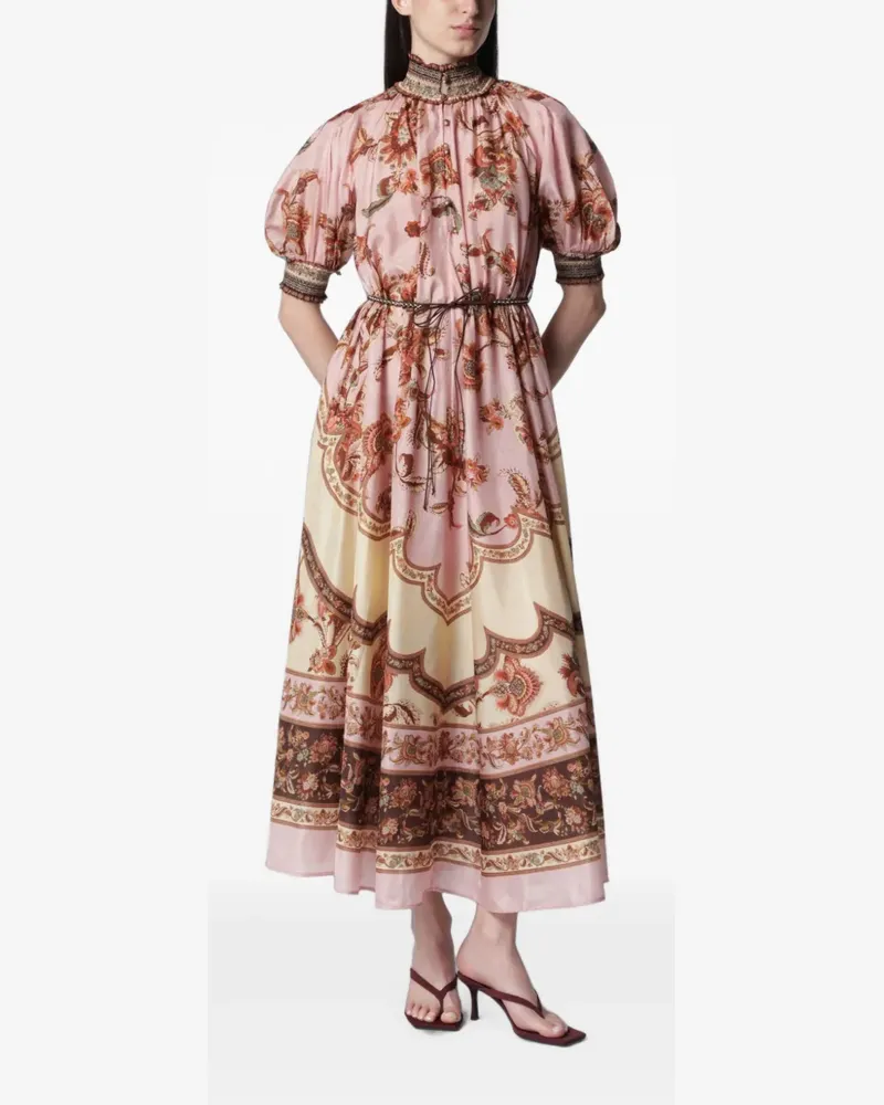 Zimmermann Aster Billow Jacobean-print silk midi dress - Rosa Rosa