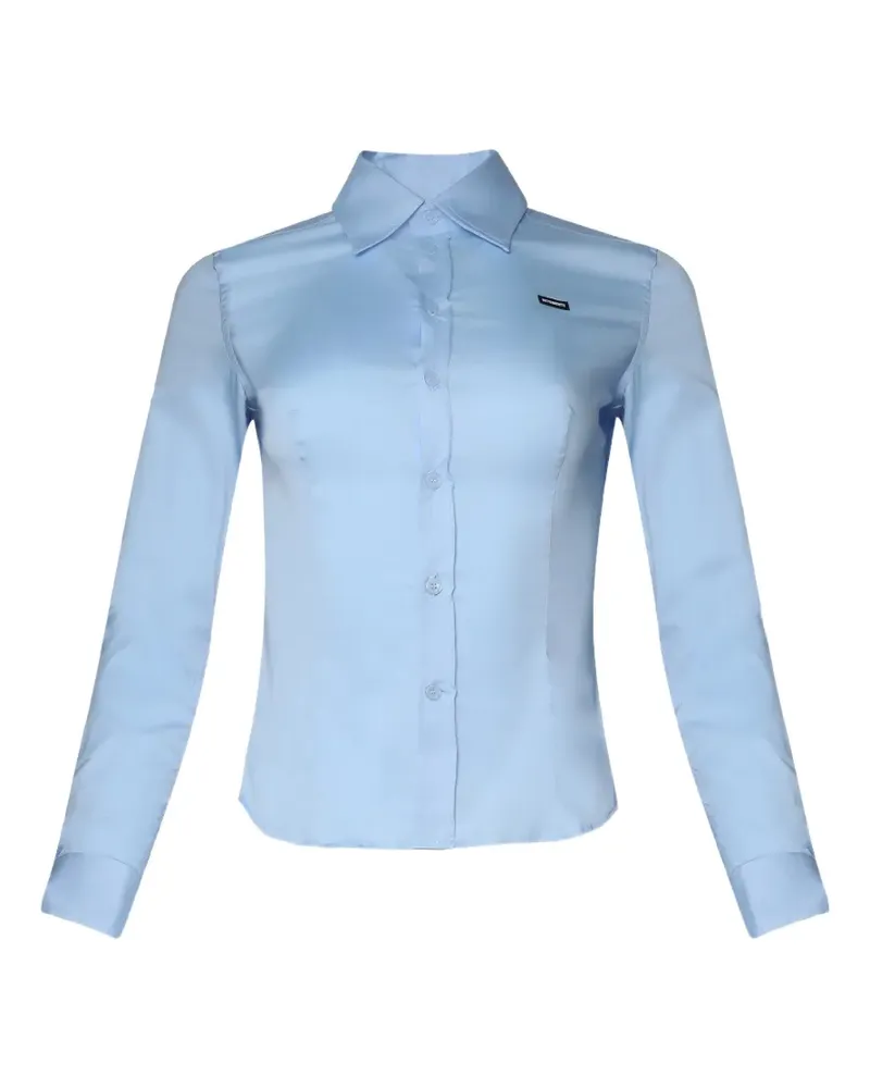 VETEMENTS fitted logo-patch shirt - Blau Blau