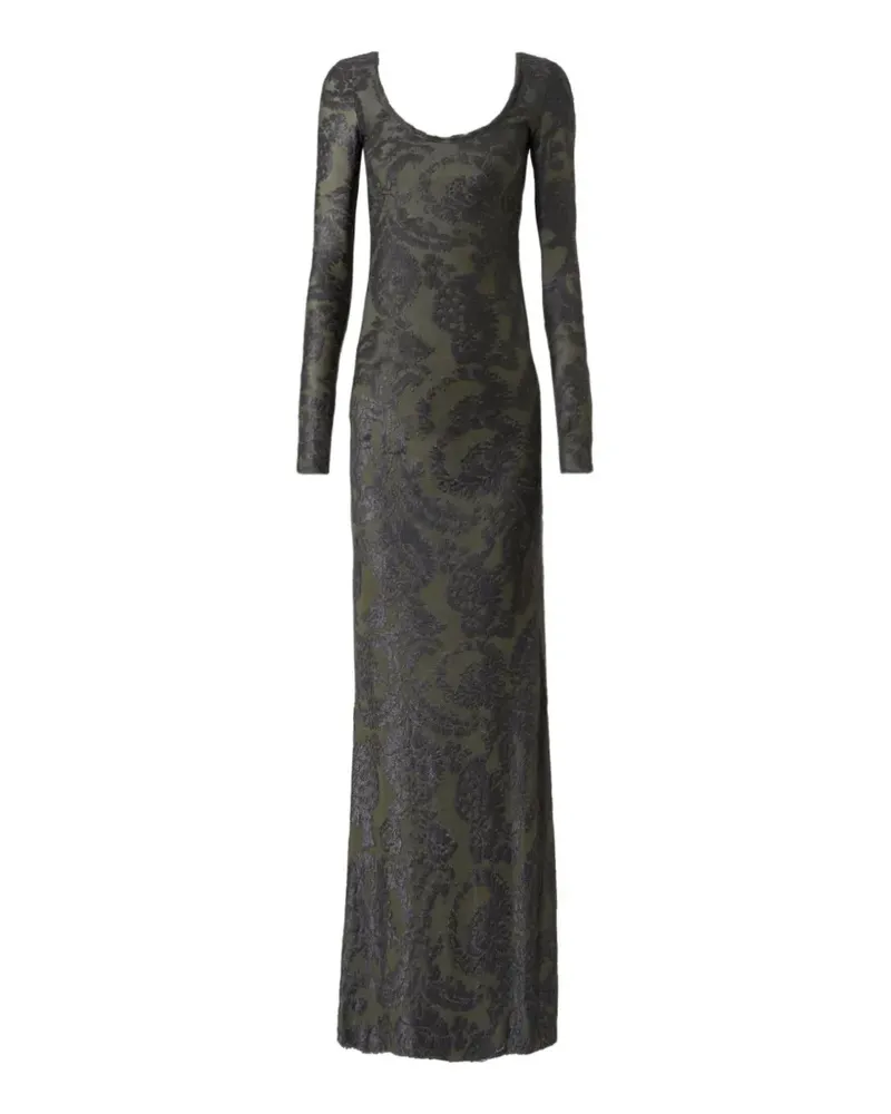 Etro chenille jacquard long dress with Paisley foliage motif - Grün Grün