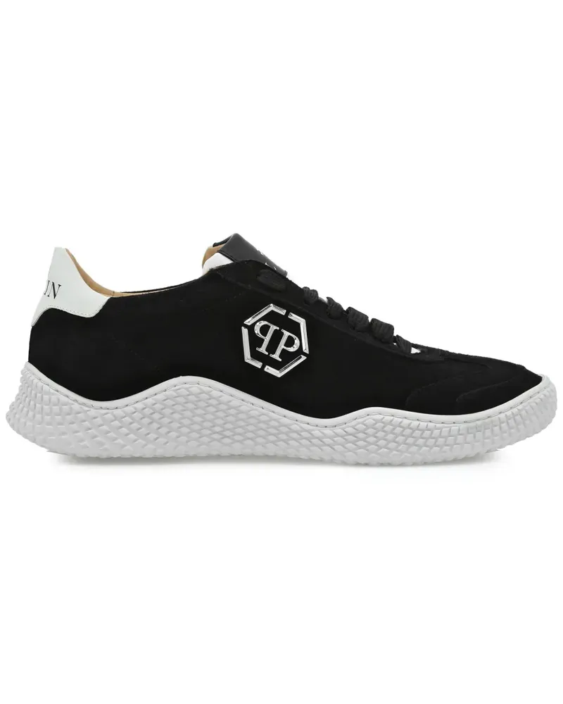 Philipp Plein Wildleder-Sneakers mit Logo-Schild - Schwarz Schwarz