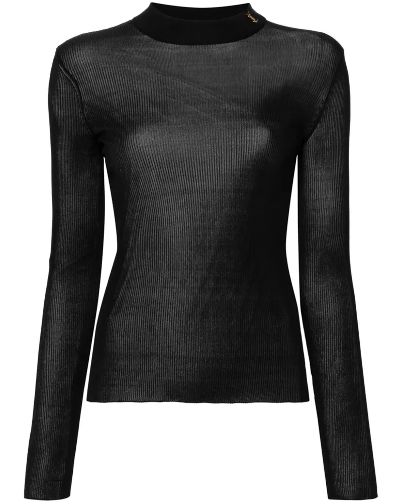 Saint Laurent Gerippter YSL Seidenpullover - Schwarz Schwarz