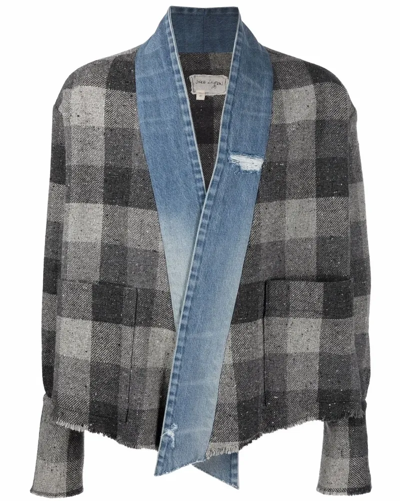 Greg Lauren Karierte Hemdjacke mit Jeansbesatz - Grau Grau
