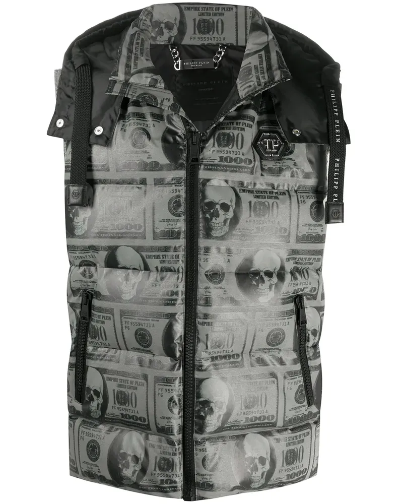 Philipp Plein Skull Dollar' Daunenweste - Grau Grau