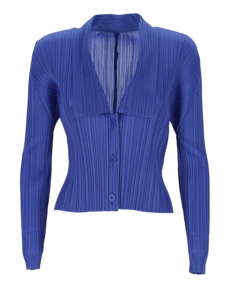 Issey Miyake pleated V-neck sweater - Blau Blau