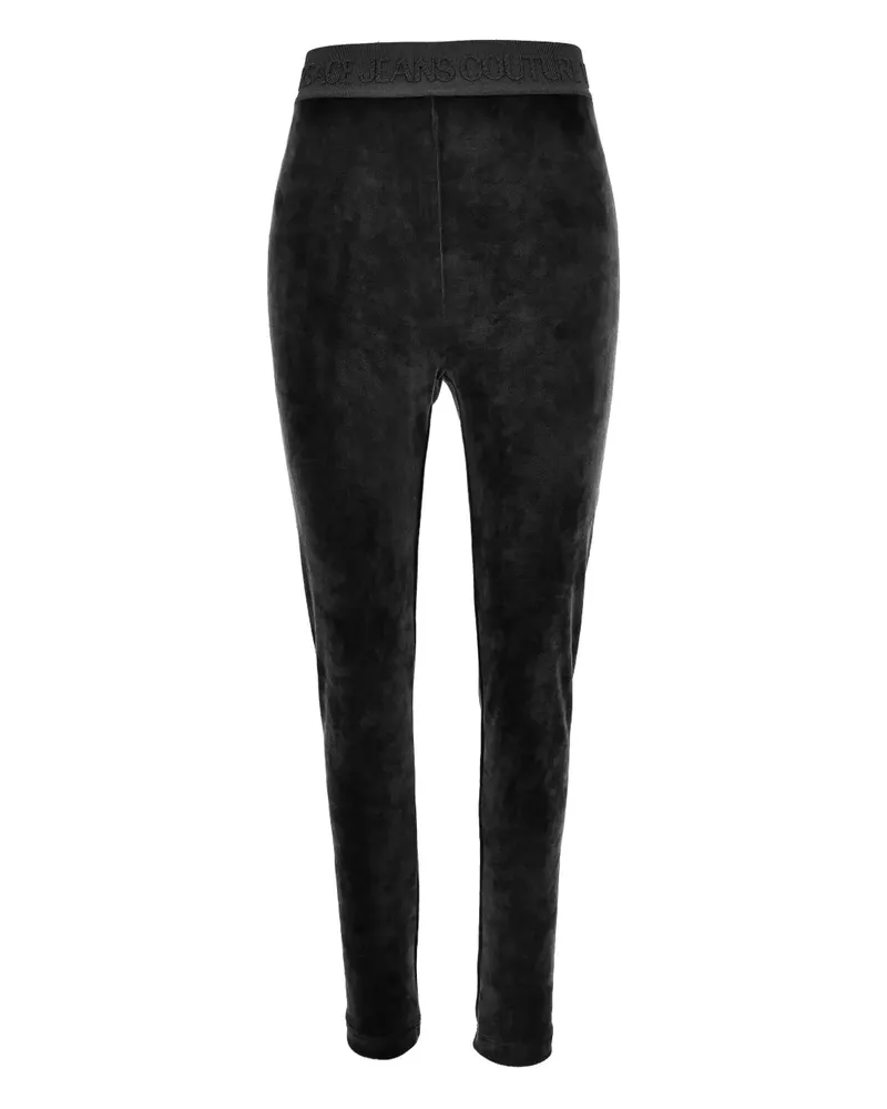 Versace Jeans Hose aus Velours mit Logo-Band - Schwarz Schwarz
