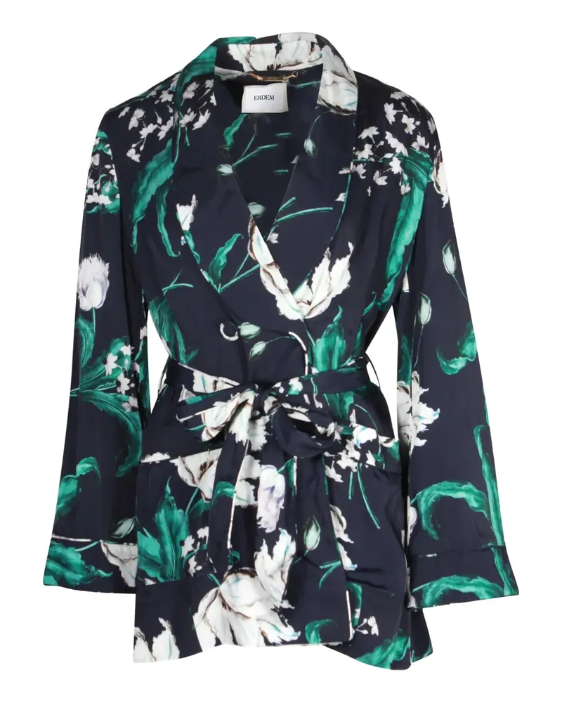 Erdem floral-print belted jacket - Blau Blau