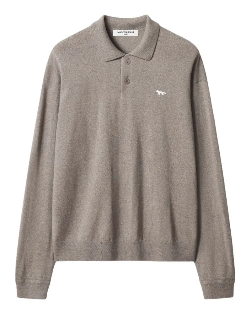 Kitsuné Fox-patch long-sleeve polo shirt - Nude Nude