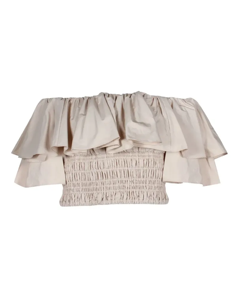 Self-Portrait off-shoulder ruffled top - Nude Nude