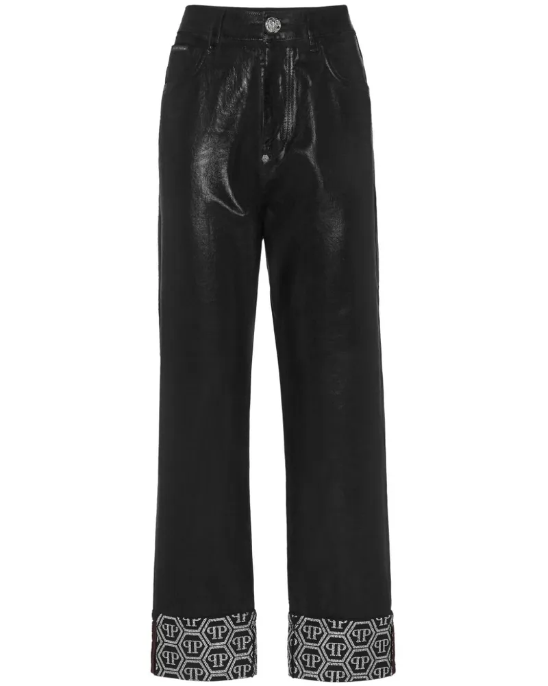 Philipp Plein Hose mit Monogrammmuster - Schwarz Schwarz