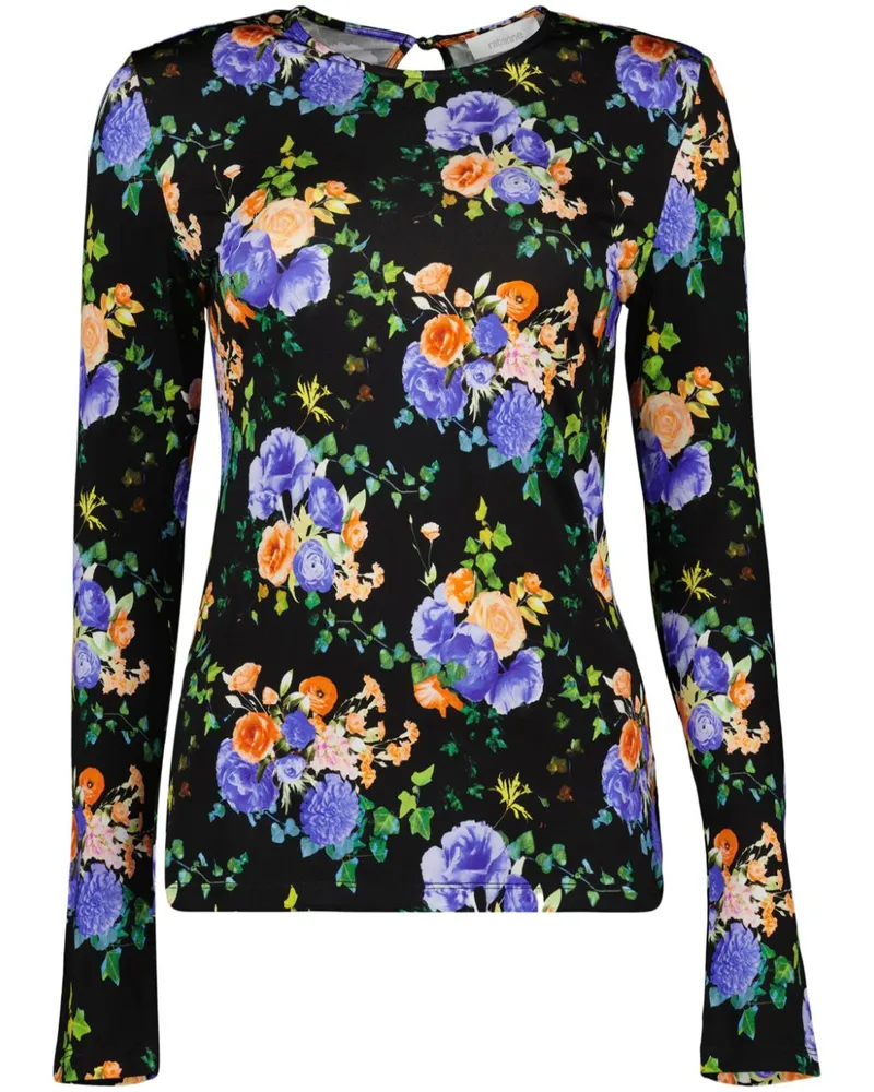 Paco Rabanne Bluse mit Blumen-Print - Schwarz Schwarz