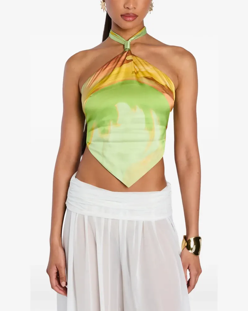 Retrofête Jamie brushstroke-print halterneck top - Grün Grün