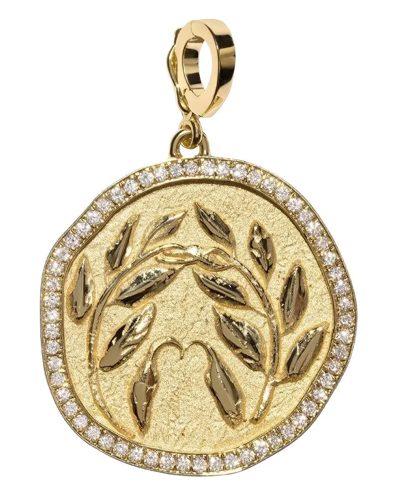 AZLEE diamond olive branch coin pendent - Gold Gold