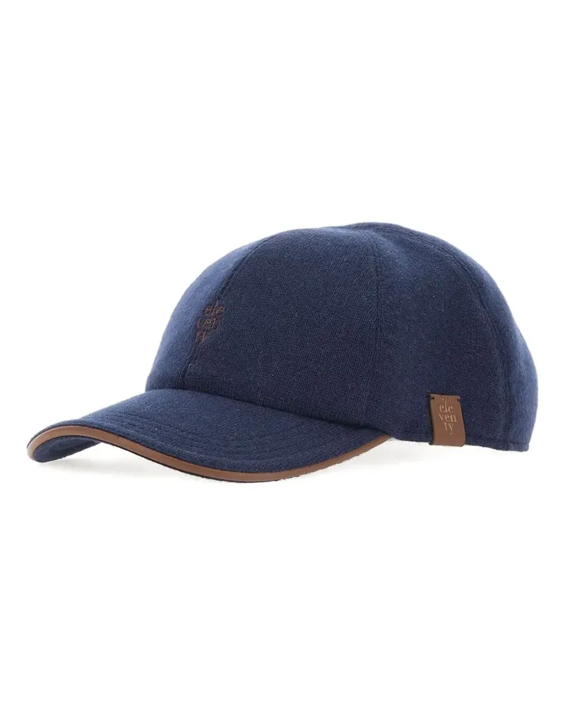 Eleventy Kaschmir-Baseballkappe mit Lederbesatz - Blau Blau