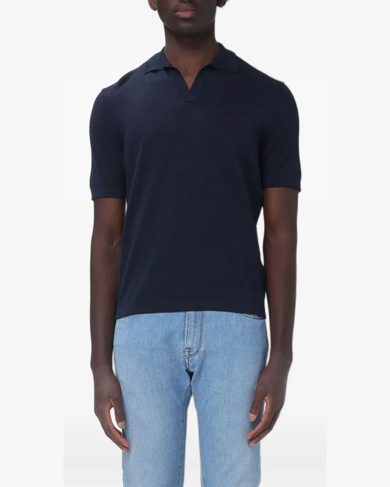 Brooksfield bowling-collar linen T-shirt - Blau Blau