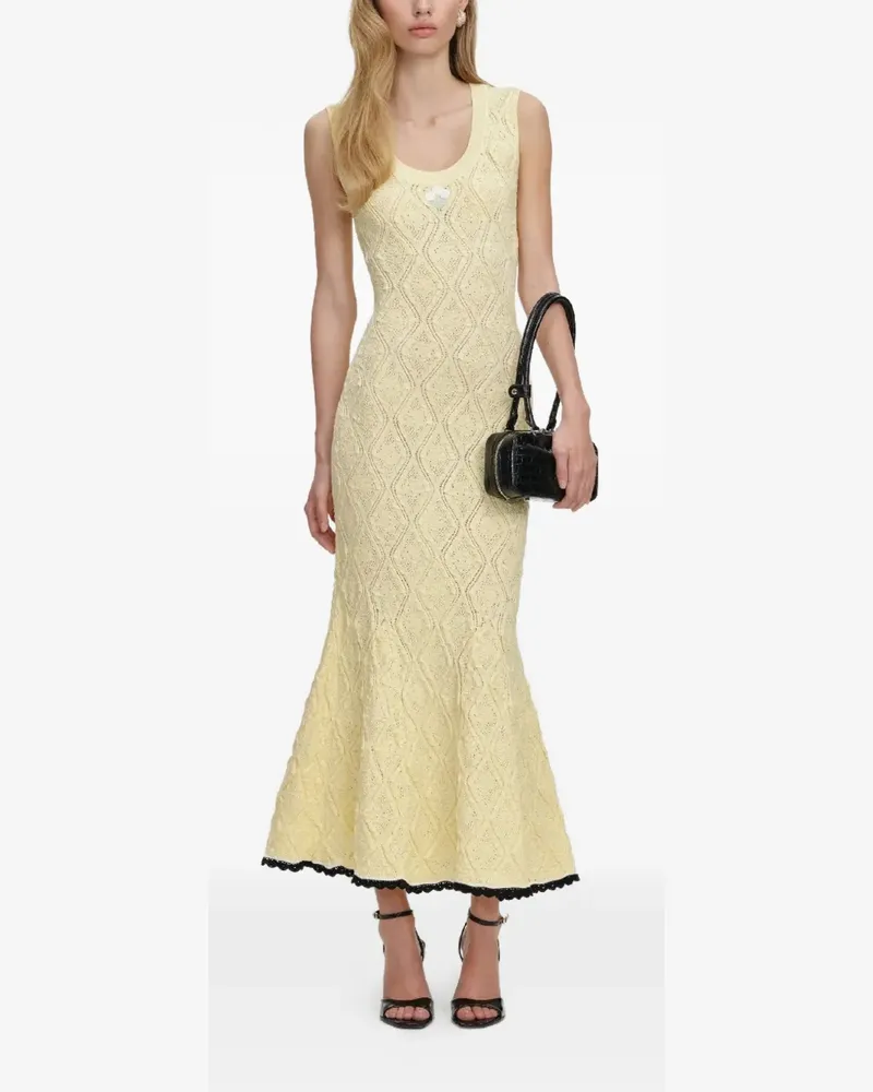 Self-Portrait floral embroidery midi dress - Gelb Gelb