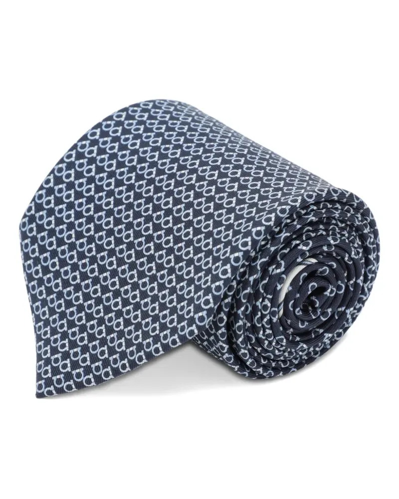 Ferragamo Gancini Seidenkrawatte mit quadratischem Print - Blau Blau