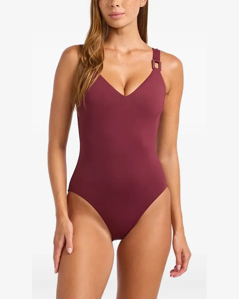 Seafolly Australia V-Ausschnitt-Badeanzug mit Schnalle - Rot Rot