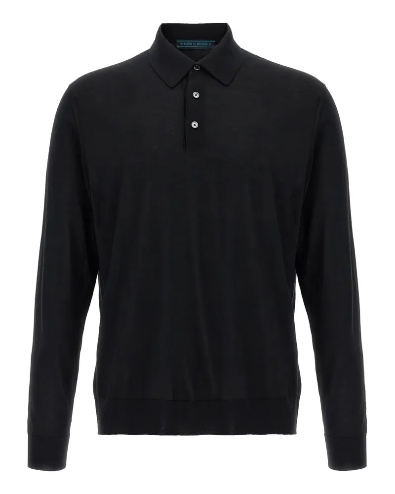 Kiton Langärmeliges Woll-Poloshirt - Schwarz Schwarz