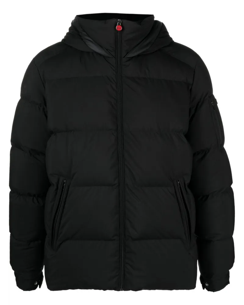 Kiton Gesteppte Kapuzenjacke mit Logo-Patch - Schwarz Schwarz